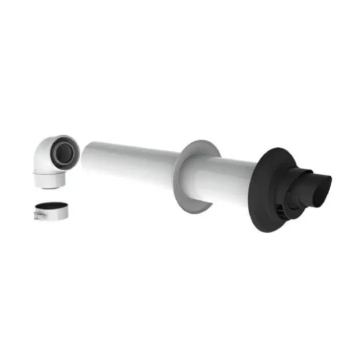 Concentrische HR PP Geveldoorvoer Lengte 765 mm / Ø60/100 mm met Bocht 90°