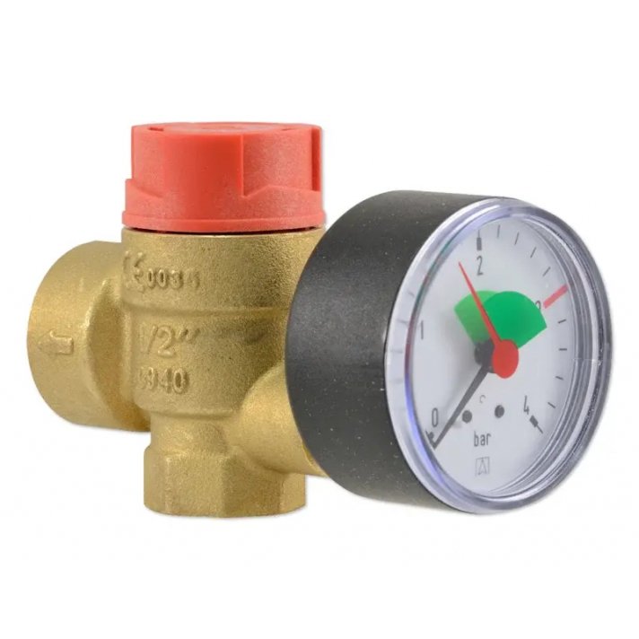 Afriso Overstortventiel 3 bar 1/2" x 3/4" met manometer Ø50 mm
