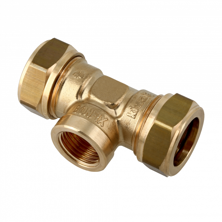 Bonfix Messing Knel x Binnendraad x Knel T-koppeling | 28 x 1/2 x 28