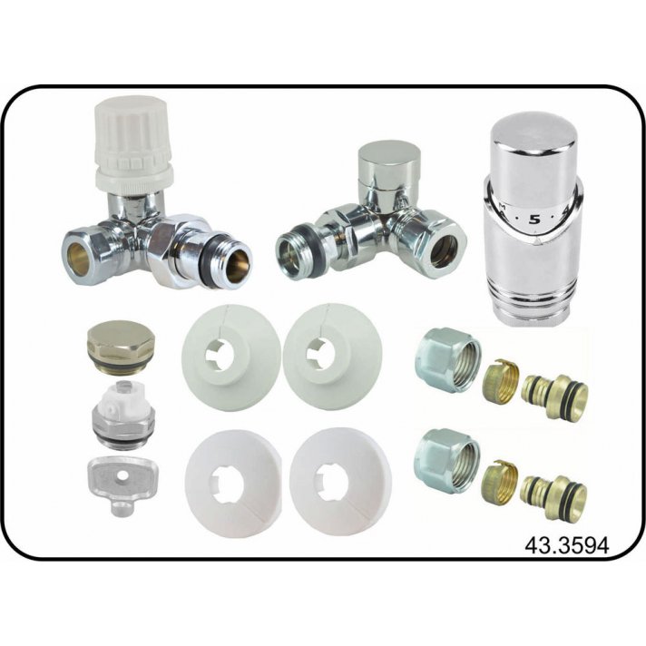 Riko Luxe thermostatische radiator aansluitset, haaks verkeerd rechts, chroom