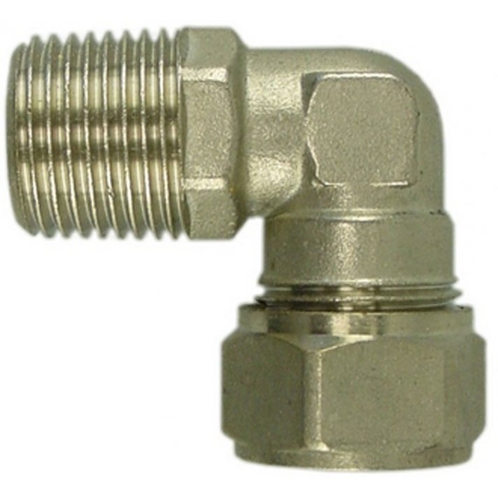 Radiatorkoppeling 1/2" x 15 mm knel, haaks, vernikkeld
