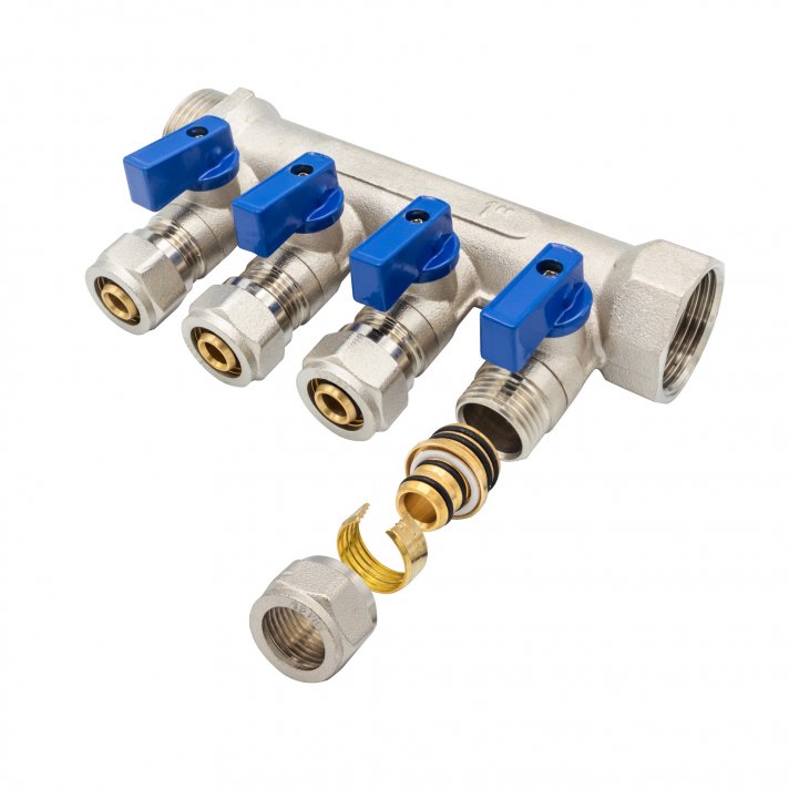 Verdeler met bolkraan mv-1" 4x16 blauw