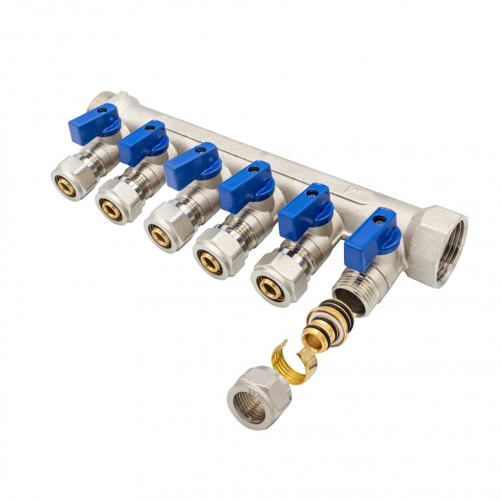 Verdeler met bolkraan mv-1" 6x16 blauw