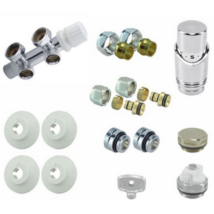 Riko Complete haakse (links) onderblokset 16x2,0 mm + 15 mm knel, chroom