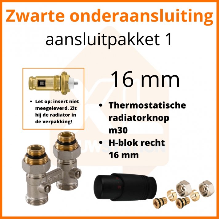 Eco 8 Zwarte thermostatisch aansluitpakket 1 t.b.v. 16 mm buis