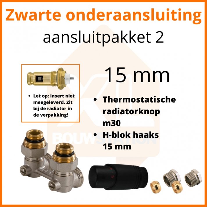 Eco 8 Zwarte thermostatisch aansluitpakket 2 t.b.v. 15 mm buis