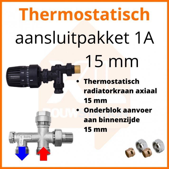 Eco 4 Zwarte thermostatisch M30 aansluitpakket 1A t.b.v. 15 mm buis