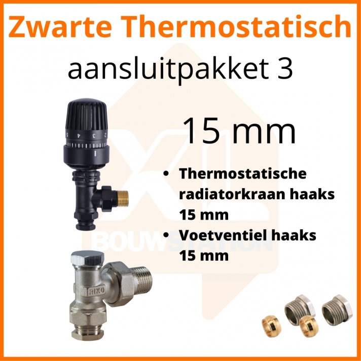 Eco 4 Zwarte thermostatisch M30 aansluitpakket 3 t.b.v. 15 mm buis