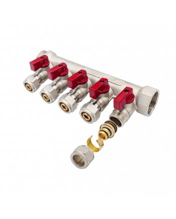 Verdeler met bolkraan mv-1" 5x16 rood