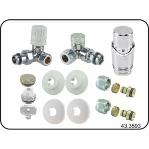 Riko Luxe thermostatische radiator aansluitset, haaks verkeerd links, chroom